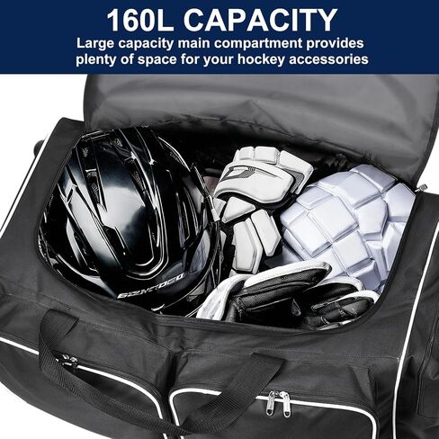 Partage Hockey Bag with Wheels, 33" Hockey Duffle Bag with Separate Shoe Compartment (Black) in Kuwait