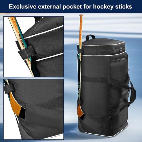 Partage Hockey Bag with Wheels, 33" Hockey Duffle Bag with Separate Shoe Compartment (Black) in Kuwait