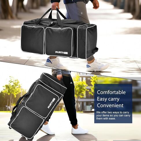 Partage Hockey Bag with Wheels, 33" Hockey Duffle Bag with Separate Shoe Compartment (Black) in Kuwait