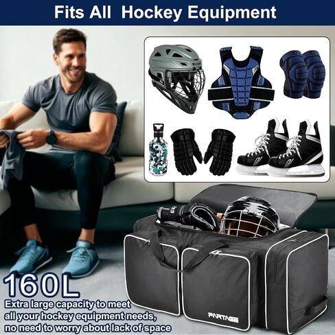 Partage Hockey Bag with Wheels, 33" Hockey Duffle Bag with Separate Shoe Compartment (Black) in Kuwait
