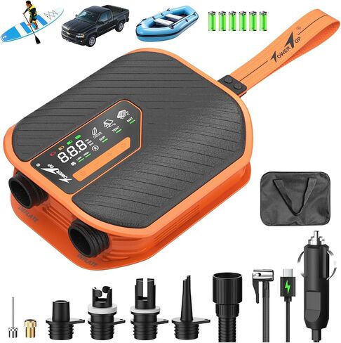 TowerTop Electric Paddle Board Pump: 10500mAh Rechargeable Car/SUP Pump, 50PSI Paddleboard Pump, 12V DC Dual Stage (Inflation & Deflation) with 8 Nozzles for Paddle Boards, Inflatables, Kayaks, Car in Saudi Arabia