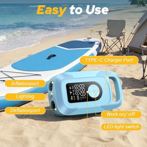 150PSI Electric Paddle Board Pump, 16000mAh Cordless Rechargeable SUP Pump with LED Light, Intelligent Triple Stage Inflation & Deflation, Auto-Off for Stand Up Paddle Boards, Surfing Kite, Tent, Boat in Kuwait