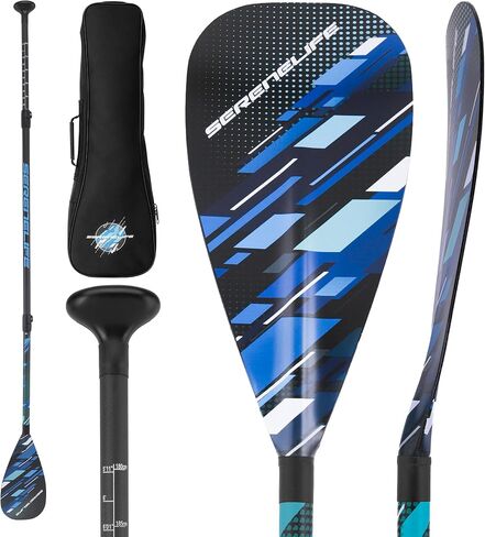 SereneLife Carbon Fiber Paddle Board | 70-86 Inches Adjustable SUP Paddle | 3-Piece Lightweight 60% Carbon Fiber Shaft | Oval Shaft Lever Lock Clamp with Comfortable Grip | Carrying Bag Included in Kuwait