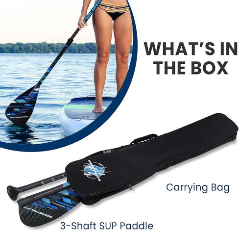 SereneLife Carbon Fiber Paddle Board | 70-86 Inches Adjustable SUP Paddle | 3-Piece Lightweight 60% Carbon Fiber Shaft | Oval Shaft Lever Lock Clamp with Comfortable Grip | Carrying Bag Included in Kuwait