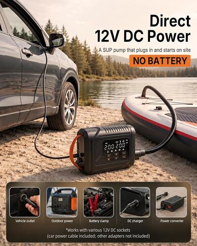 Electric Paddle Board Pump, 20 PSI SUP Pump with Auto-Off | 12V vehicle-powered SUP pump with dual-stage inflation, preset pressure and auto shut-off up to 20 PSI. in Kuwait