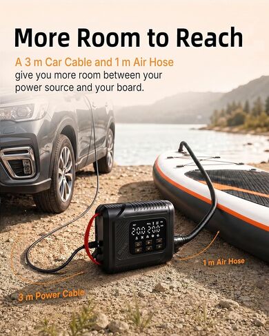Electric Paddle Board Pump, 20 PSI SUP Pump with Auto-Off | 12V vehicle-powered SUP pump with dual-stage inflation, preset pressure and auto shut-off up to 20 PSI. in Kuwait