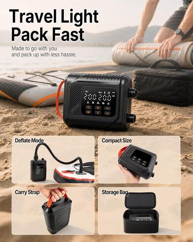 Electric Paddle Board Pump, 20 PSI SUP Pump with Auto-Off | 12V vehicle-powered SUP pump with dual-stage inflation, preset pressure and auto shut-off up to 20 PSI. in Kuwait