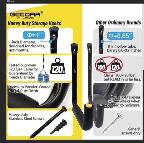 GEEDAR Heavy Duty Garage Storage Hooks -120 LB Capacity, 4packs, 15" Wall Mounted Rack for Hanging Kayak, Paddle Board, Ladders, Bikes Enforced Kayak Storage Hanger in Kuwait