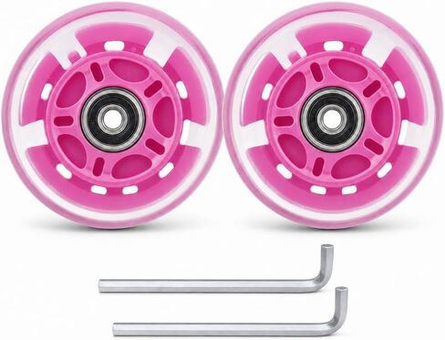 80mm Light Up Wheels, 2-Pack LED Flashing Inline Skate Wheels & Scooter Rear Wheels, 85A PU with ABEC-9 Bearings, Includes 2 L-Wrenches for Kids Indoor Outdoor (Black) in Kuwait