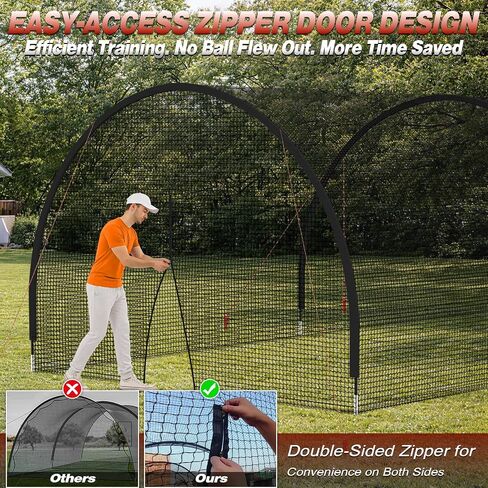 Batting Cages for Backyard - 22x10x10 ft Softball & Baseball Batting Cage Net with Zipper Door 4-Ply Anti-Tear Netting Batting Training Cage with Sturdy Steel Frame for Outdoor Indoor Use in Kuwait