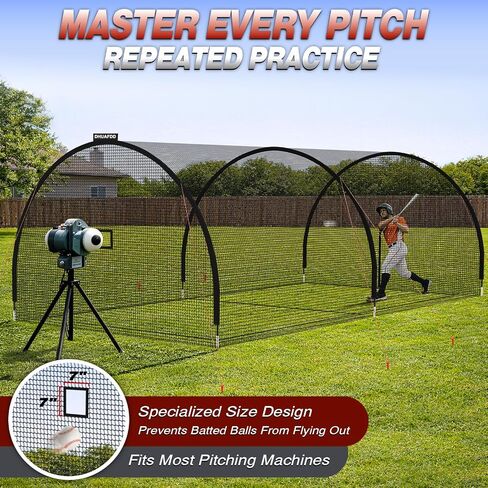 Batting Cages for Backyard - 22x10x10 ft Softball & Baseball Batting Cage Net with Zipper Door 4-Ply Anti-Tear Netting Batting Training Cage with Sturdy Steel Frame for Outdoor Indoor Use in Kuwait
