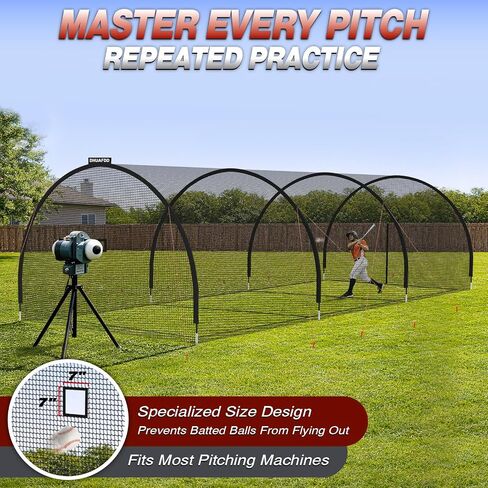Batting Cages for Backyard - 30x10x10 ft Softball & Baseball Batting Cage Net with Zipper Door 4-Ply Anti-Tear Netting Batting Training Cage with Sturdy Steel Frame for Outdoor Indoor Use in Kuwait