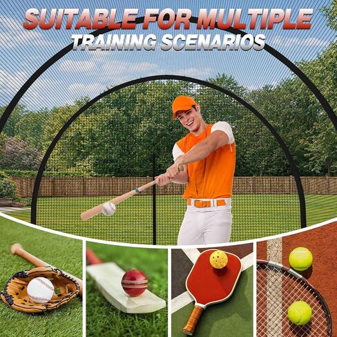 Batting Cages for Backyard - 30x10x10 ft Softball & Baseball Batting Cage Net with Zipper Door 4-Ply Anti-Tear Netting Batting Training Cage with Sturdy Steel Frame for Outdoor Indoor Use in Kuwait