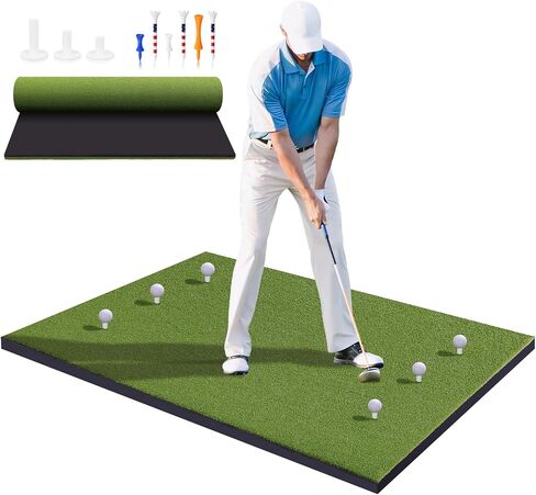 Golf Hitting Mat 5x4ft & 6x4ft, XL 26mm Professional Golf Practice Mat for Driving & Swinging, Realistic Grass Golf Training Mat for Garage & Backyard, Ultra-Durable Artificial Turf, Gifts for Him Men in Kuwait