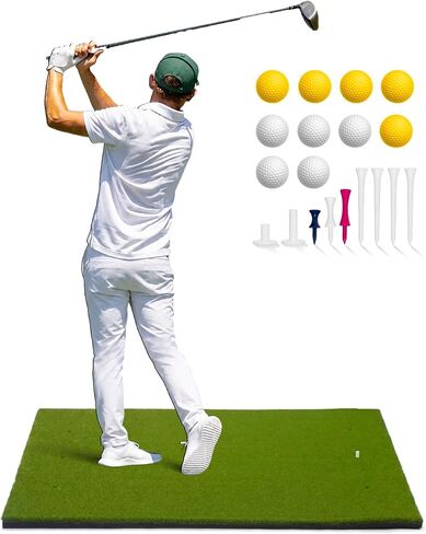 GIRAFFYCO Golf Hitting Mat – Indoor/Outdoor Golf Training Mat with Carry Strap, 10 PU Golf Balls & 9 Tees for Driving, Chipping & Swing Practice in Kuwait