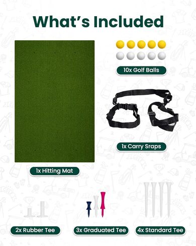 GIRAFFYCO Golf Hitting Mat – Indoor/Outdoor Golf Training Mat with Carry Strap, 10 PU Golf Balls & 9 Tees for Driving, Chipping & Swing Practice in Kuwait