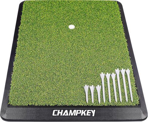 بساط ضرب الجولف من العشب الصناعي الفاخر من CHAMPKEY | بساط تدريب الجولف بقاعدة مطاطية شديدة التحمل | يأتي مع 1 تي شيرت مطاطي و9 تي شيرتات بلاستيكية in Kuwait