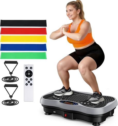 Vibration Plate Exercise Machine, 130 Levels Full Body Workout Vibrating Plate for Lymphatic Drainage Weight Loss, 450 Lbs Capacity Shake Platform with Resistance Bands Bluetooth for Women Men in Kuwait