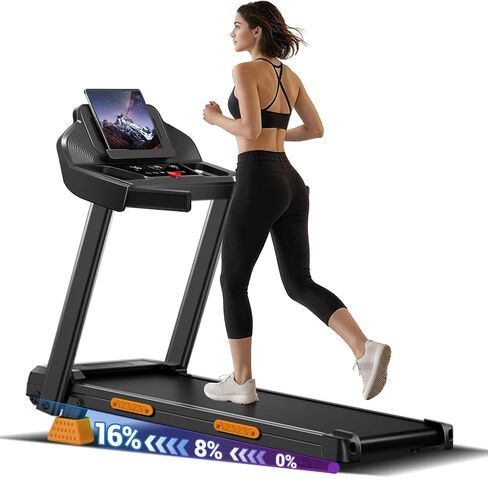 جهاز مشي مائل بنسبة 16% من CURSOR FITNESS للمنزل الصغير مع 3 شاشات LED، جهاز مشي قابل للطي بقدرة 3.0 حصان بسعة تصل إلى 400 رطل، جهاز مشي محمول 0.6-7.0 ميل في الساعة in Kuwait