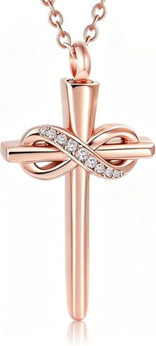 Stainless Steel Cross Cremation Necklace for Ashes - Crystal Infinity Cross Pendant Urn Jewelry for Men & Women, Memorial Keepsake Gift in Kuwait