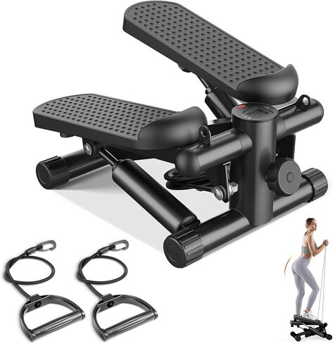 Sweetcrispy Mini Stair Stepper مع أشرطة مقاومة، آلة السائر المنزلية الهيدروليكية، سعة وزن 300 رطل، معدات القلب المدمجة مع شاشة LCD، لا تحتاج إلى تجميع in Kuwait