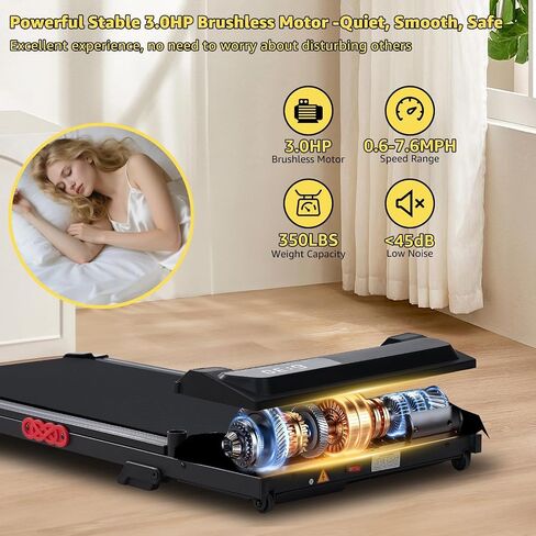 Walking Pad with Handle Bar, 2026 Upgrade Compact Portable Small Treadmill with Handles for Home Office Small, 3.0HP Electric Under Desk Mini Walking Pad Treadmill with Incline, 0.6-7.6MPH, 350LBS in Kuwait