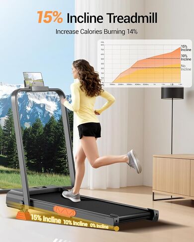 LONTEK Walking Pad with 15% Incline, Under Desk Treadmills for Home | Portable Treadmill, 2.5HP Brushless, Foldable Treadmill, Home Office, Reomte Control, 300Lbs Weight Capacity in Kuwait