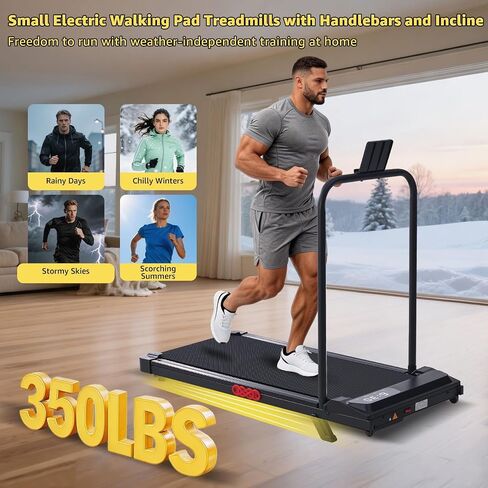 Walking Pad with Handle Bar, 2026 Upgrade Compact Portable Small Treadmill with Handles for Home Office Small, 3.0HP Electric Under Desk Mini Walking Pad Treadmill with Incline, 0.6-7.6MPH, 350LBS in Kuwait