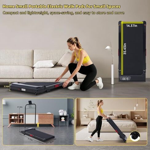 Walking Pad with Handle Bar, 2026 Upgrade Compact Portable Small Treadmill with Handles for Home Office Small, 3.0HP Electric Under Desk Mini Walking Pad Treadmill with Incline, 0.6-7.6MPH, 350LBS in Kuwait