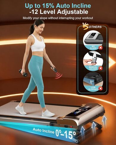 Rayspace Walking Pad Treadmill with 15% 12-Level Auto Incline & UI Screen, Portable Treadmills with Bluetooth Speaker, 3.5HP Foldable Under Desk Treadmill for Home Office 450LBS, Remote & APP in Kuwait