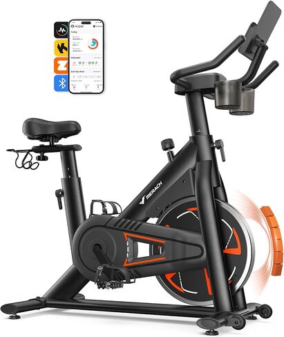 Merach Magnetic Exercise Bike, Low Noise Stationary Bike for Home with Comfortable Seat Cushion, Spinning Bike with 330 lb Weight Capacity, Exclusive App, Tablet Mount and Fitness Courses in Kuwait