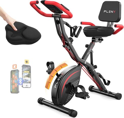 Pleny Folding Exercise Bike, 5 IN 1 Stationary Bikes for Home 6.6 LBS Flywheel, 330LB Weight Capacity Back Support Cushion Indoor Workout Cycling Bike for Home Gym in Kuwait