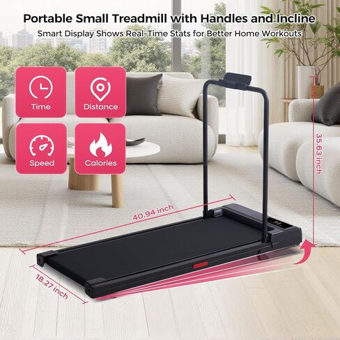 Portable Walking Pad Treadmills for Home Small, Electric Walking Treadmill for Exercising, 3.0HP Compact Walking Pad Treadmill with Handle Bar, 0.6-7.6MPH, 350LB Capacity in Kuwait