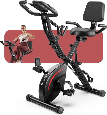 Pleny Folding Exercise Bike, 5 IN 1 Stationary Bikes for Home 6.6 LBS Flywheel, 330LB Weight Capacity Back Support Cushion Indoor Workout Cycling Bike for Home Gym in Kuwait