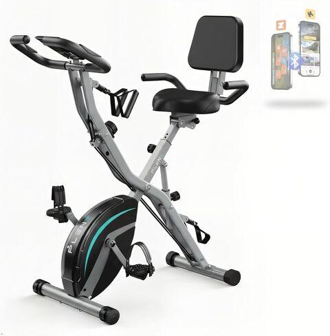 Pleny Folding Exercise Bike, 5 IN 1 Stationary Bikes for Home 6.6 LBS Flywheel, 330LB Weight Capacity Back Support Cushion Indoor Workout Cycling Bike for Home Gym in Kuwait