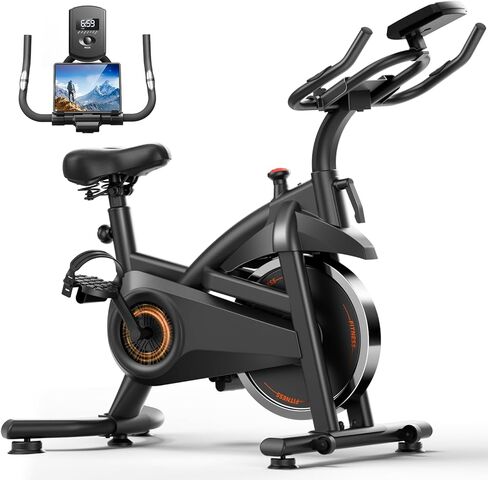 CURSOR FITNESS Exercise Bike, Brake Pad Stationary Bike for Home with Exclusive App, Stationary Bikes for Home with 300 lb Weight, Indoor Cycling Spin Bike Workout Bike with Extra Comfort Seat in Kuwait