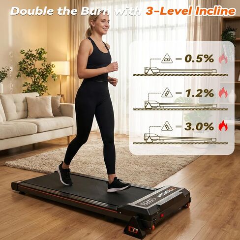 GOYOUTH 2.25HP Ultra-Slim Under Desk Treadmill with Manual Incline, Compact Walking Pad with Integrated Cord, Space-Saving Portable Running Machine, Quiet Slim Fitness for Home Office & Small Spaces in Kuwait