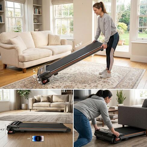 GOYOUTH 2.25HP Ultra-Slim Under Desk Treadmill with Manual Incline, Compact Walking Pad with Integrated Cord, Space-Saving Portable Running Machine, Quiet Slim Fitness for Home Office & Small Spaces in Kuwait