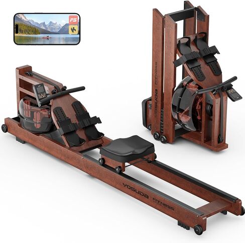 YOSUDA Water Rowing Machines for Home Use - Wooden Foldable Immersive Water Rower Machine 400LBS Weight Capacity with Dedicated Monitor & Bluetooth APP, Large Tank, Comfortable Seat in Kuwait