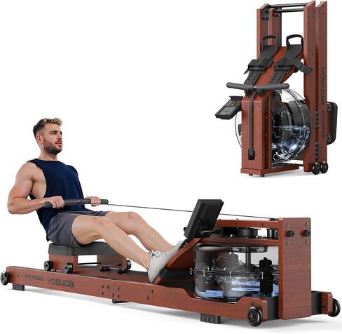 YOSUDA Water Rowing Machines for Home Use - Wooden Foldable Immersive Water Rower Machine 400LBS Weight Capacity with Dedicated Monitor & Bluetooth APP, Large Tank, Comfortable Seat in Saudi Arabia