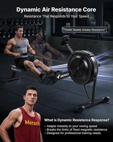 MERACH Professional Indoor Rowing Machine, Adjustable Air Resistance Rowing Machines for Home, Ergonomic Comfort Seat, Performance Monitor and Device Holder, Easy Storage in Kuwait