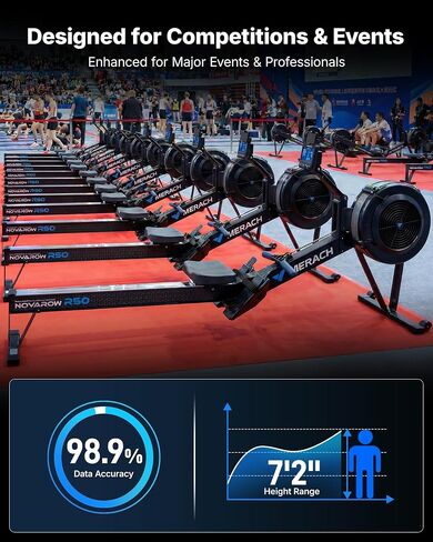 MERACH Professional Indoor Rowing Machine, Adjustable Air Resistance Rowing Machines for Home, Ergonomic Comfort Seat, Performance Monitor and Device Holder, Easy Storage in Kuwait