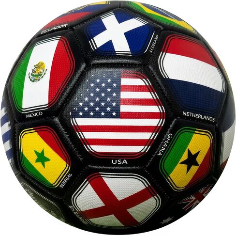 Icon Sports Black World Country Flags Soccer Ball - Size 4 & Size 5 Training & Match Ball, Multi-Nation International Soccer Ball in Kuwait