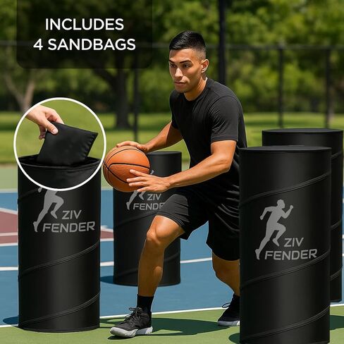 ZivPlay Pop Up Defender Soccer and Basketball Defender Dummy Practice Equipment for Defence Training Drills with Pop Up Barrels Sand Bags and Carry Bag Color Black in Kuwait