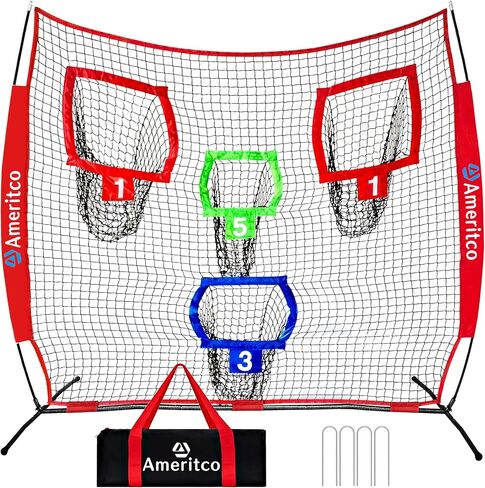 Football Throwing Net, 7x7 FT Football Training Net with 3 Different Colored Targets and 3 Different Sized Pockets for More Accuracy Drills,Portable Quarterback Net with Compact Carrying Bag in Kuwait