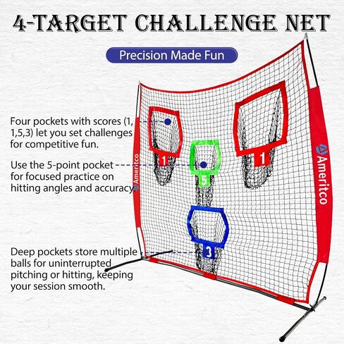 Football Throwing Net, 7x7 FT Football Training Net with 3 Different Colored Targets and 3 Different Sized Pockets for More Accuracy Drills,Portable Quarterback Net with Compact Carrying Bag in Kuwait