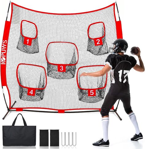 Football Throwing Net: 7x7FT Football Net for Throwing Multi-Sport Practice Net with 5-Target Heavy-Duty Impact-Resistant Throwing & Kicking for Football/Soccer/Baseball/Tennis/Golf with Carry Bag in Kuwait