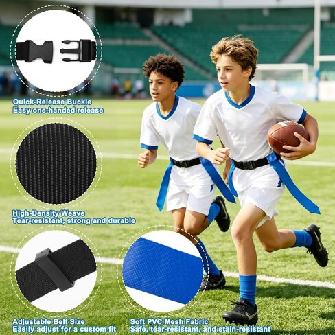 CHERAINTI Flag Football Belts Set, 14 Players Adjustable Extended Youth Flag Football Set for Kids, Teens & Adults, Ideal for Team Training and Outdoor Games, Includes Cones, Whistles & Carry Bag in Kuwait