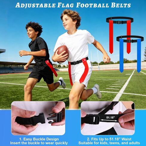 CHERAINTI Flag Football Belts Set, 14 Players Adjustable Extended Youth Flag Football Set for Kids, Teens & Adults, Ideal for Team Training and Outdoor Games, Includes Cones, Whistles & Carry Bag in Kuwait