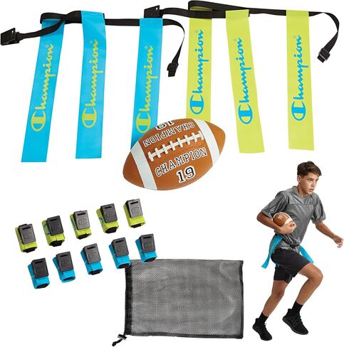 Champion Red Zone Flag Football Set: Adjustable Belts, Flags & Ball for Kids/Adults. Perfect for Backyard & Team Play! in Kuwait